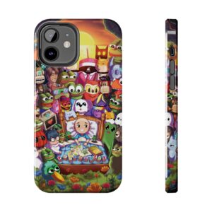 Cozy Creature Collage Tough Phone Case | Cute Character Art, Colorful Sunset Scene