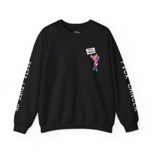 Cute Character Ensemble Crewneck Sweatshirt | Purple, 'Fuck Cancer' Sleeve